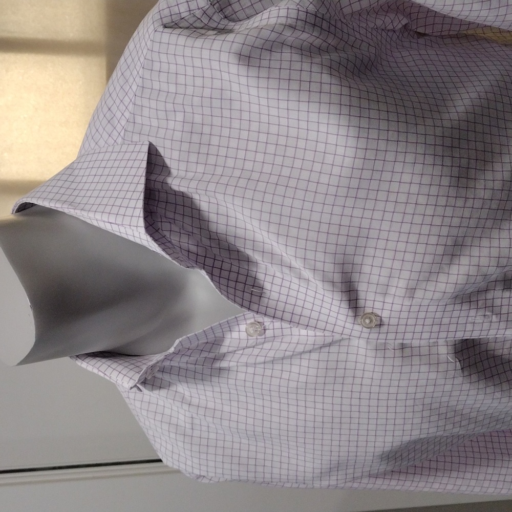 Lorenzo Uomo mens purple and white plaid cotton dress shirt. Neck 16
